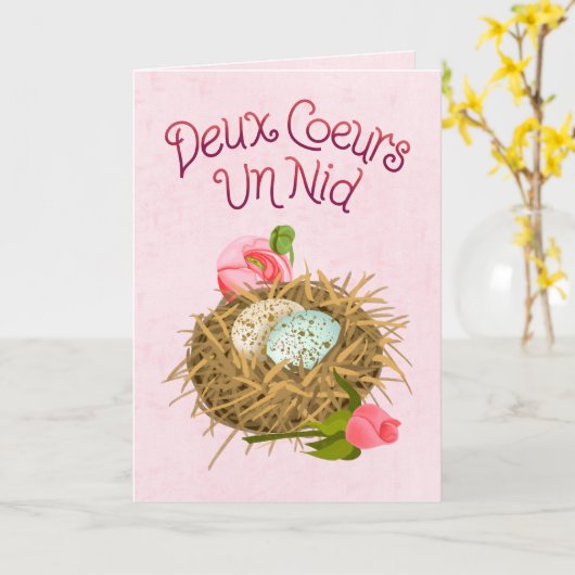 Deux Coeurs Un Nid - Two Hearts One Nest French Kaart (Gele Bloem)