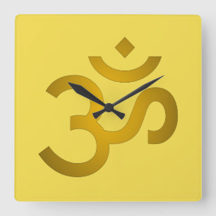 Devanagari om - Kanarie Vierkante Klok