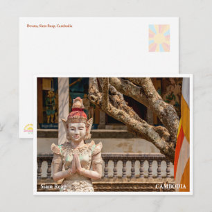 Devata-standbeeld Siem Reap Cambodja Ansichtkaart Feestdagenkaart