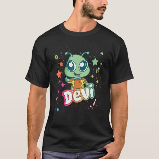 DEVI - Schattigee jongensnaam met leuke alien T-shirt (Voorkant)