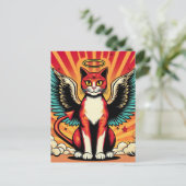 Devil Angel Schattige Kat met Wings Comic Book Sty Briefkaart (Staand voorkant)