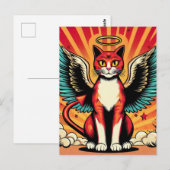 Devil Angel Schattige Kat met Wings Comic Book Sty Briefkaart (Voorkant / Achterkant)