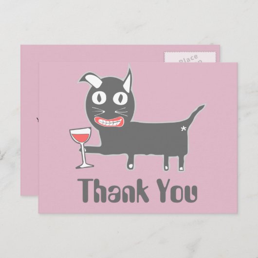 Devil Cat with Wine Dank je Briefkaart (Voorkant / Achterkant)