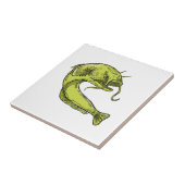 Devil Catfish Jumping Tekening Tegeltje (Zijkant)