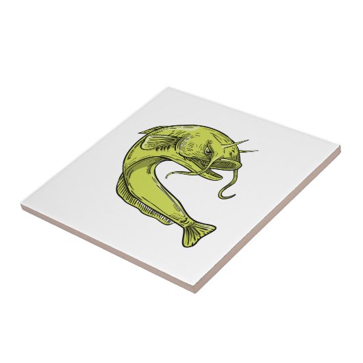 Devil Catfish Jumping Tekening Tegeltje (Zijkant)