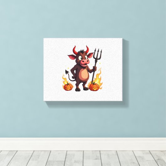 Devil Cow Mischief Canvas Afdruk (Insitu (Houten vloer))