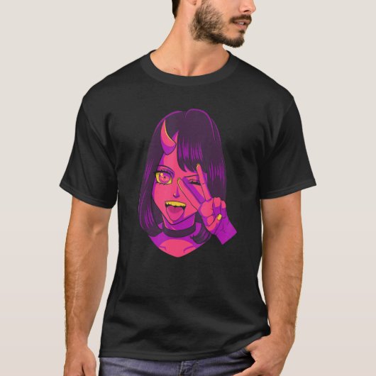 Devil Demon Girl Acid Pixie Satanic Gothic T-shirt (Voorkant)