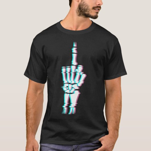 Devil Finger Skull Hand Glitch Effect T-shirt (Voorkant)