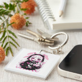 Devil Girl Halloween T-Shirt – Spooky Schattige Ko Sleutelhanger (Voorkant Rechts)