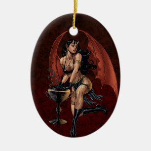 Devil Girl Witch's Cauldron-rokende Gothische Kuns Keramisch Ornament