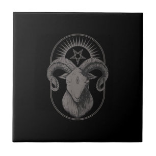 Devil Goat Pentagram Baphomet Satan Occult Satanic Tegeltje
