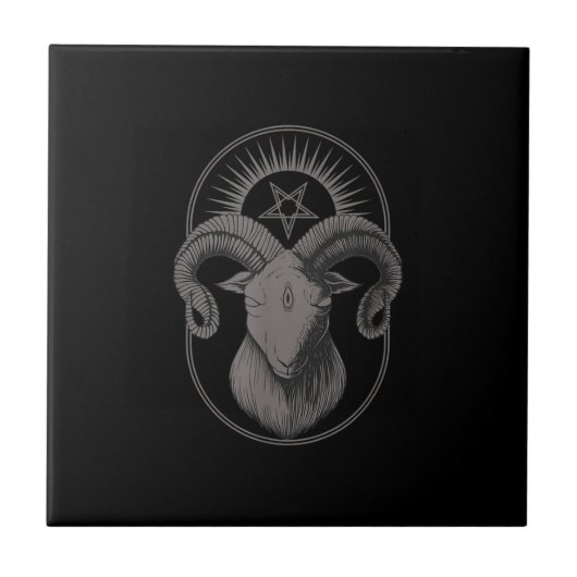 Devil Goat Pentagram Baphomet Satan Occult Satanic Tegeltje (Voorkant)