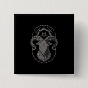 Devil Goat Pentagram Baphomet Satan Occult Satanic Vierkante Button 5,1 Cm