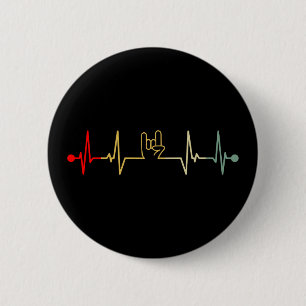 Devil Horns Heavy Metal Hands Heartbeat  Ronde Button 5,7 Cm