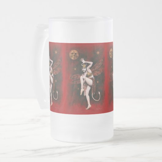 Devil Lady Dancer Frosted Stein Matglas Bierpul (Voorkant links)