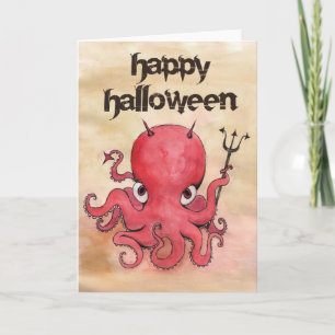 Devil Octopus Halloween Kaart