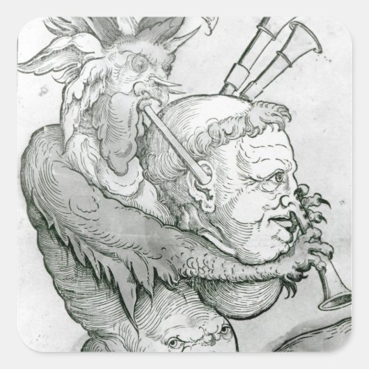 Devil Plays Man hoofd Saxophone, 1144 Vierkante Sticker (Voorkant)