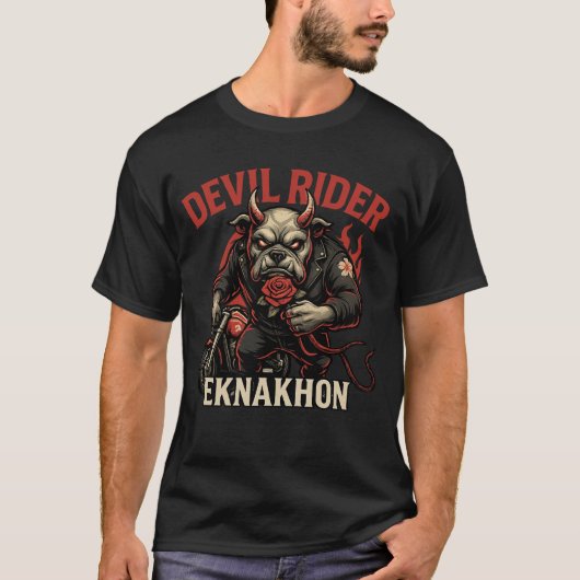 Devil Rider – Demon Bulldog Biker Tee by EKNAKHON T-shirt (Voorkant)