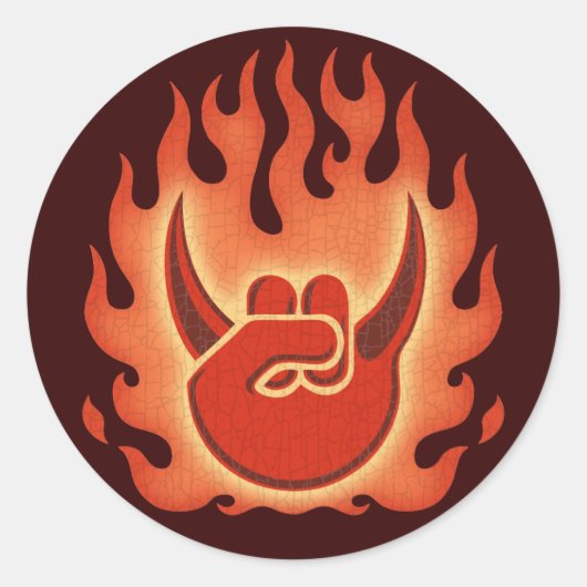 Devil Rock Flames Ronde Sticker (Voorkant)