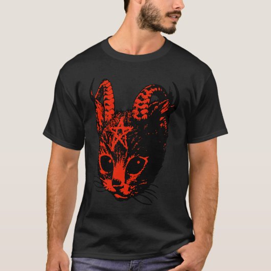 Devil Satan Demon Kitten Pentagram Katten T-shirt (Voorkant)