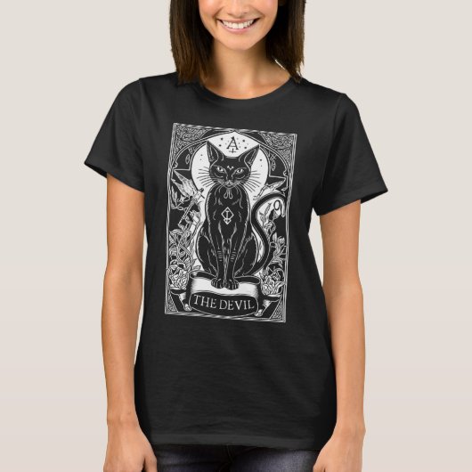 Devil Tarot Kaart Cat Tarot Kaart T-shirt (Voorkant)