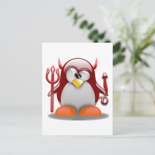 Devil Tux (Linux Tux) Briefkaart (Staand voorkant)