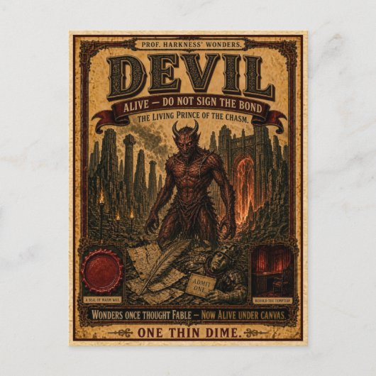 Devil, Vintage Circus Monster Briefkaart (Voorkant)