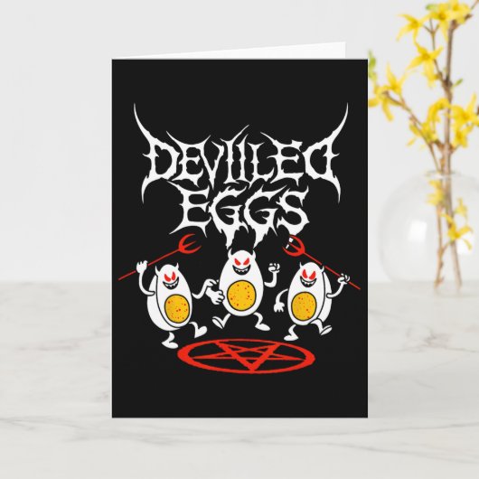 Deviled Eggs Metaal Grappige Cartoon Deviled Eiere Kaart (Gele Bloem)