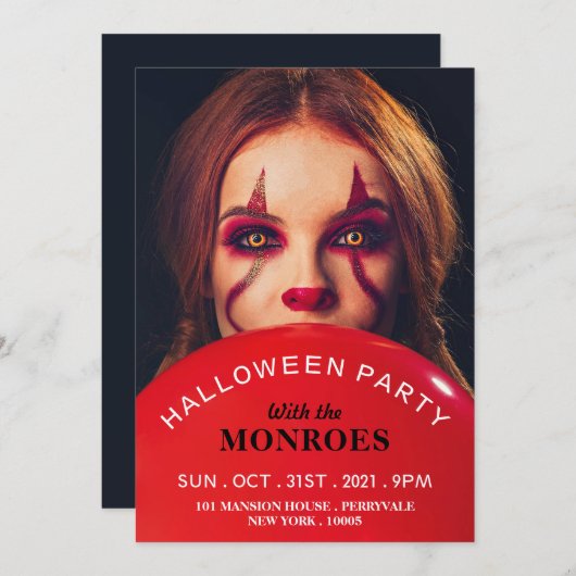 Devil's ballon, uitnodiging van de Halloween-parti (Voorkant / Achterkant)