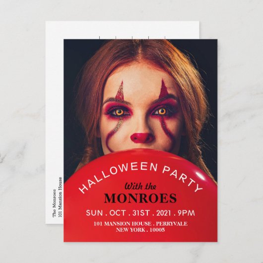 Devil's ballon, uitnodiging van de Halloween-parti (Voorkant / Achterkant)