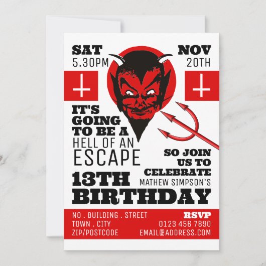 Devil's Hell Theme, Escape Room Birthday Party Kaart (Voorkant)