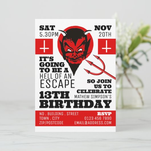 Devil's Hell Theme, Escape Room Birthday Party Kaart (Staand voorkant)