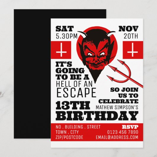 Devil's Hell Theme, Escape Room Birthday Party Kaart (Voorkant / Achterkant)