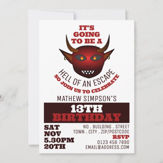 Devil's Hell Theme, Escape Room Birthday Party Kaart (Voorkant)