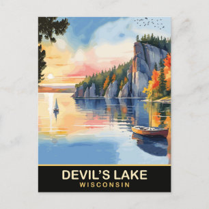 Devil's Lake, Wisconsin, Waterverf Reizen Briefkaart