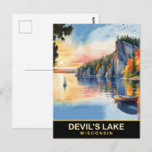 Devil's Lake, Wisconsin, Waterverf Reizen Briefkaart (Voorkant / Achterkant)