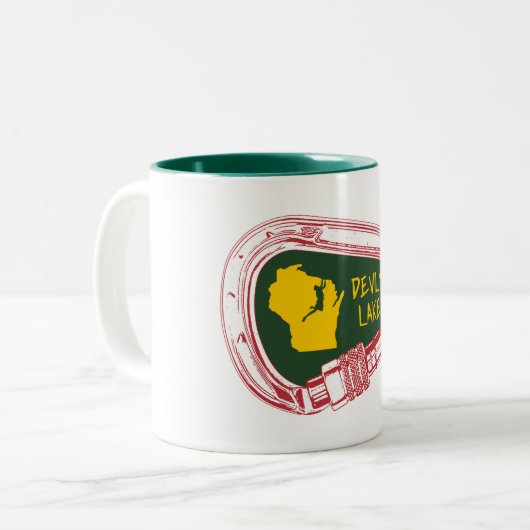 Devil's meer van de klimmer Carabiner Tweekleurige Koffiemok (Voorkant links)