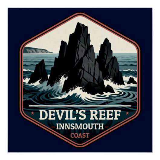 Devil's Reef Innsmouth Coast Vintage Reisbadge Perfect Poster (Voorkant)