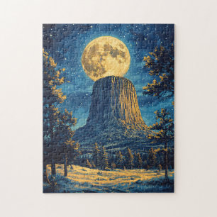 Devils Tower Monument Night Schilderachtig Uitzich Legpuzzel