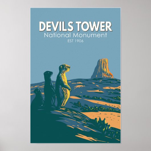 Devils Tower National Monument Prairie Dog Vintage Poster (Voorkant)