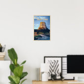 Devils Tower National Monument Wyoming Aquarel Poster (Thuiskantoor)