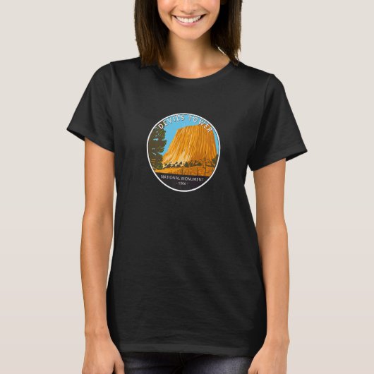 Devils Tower National Monument Wyoming Badge Vinta T-shirt (Voorkant)