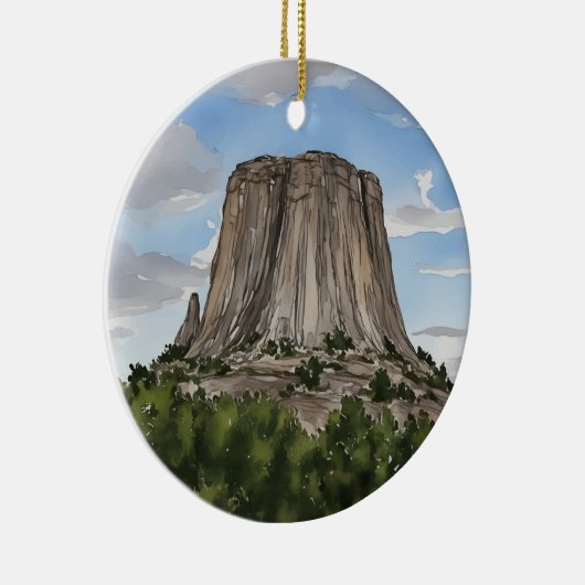 Devils Tower National Monument Wyoming Waterverf Keramisch Ornament (Rechts)
