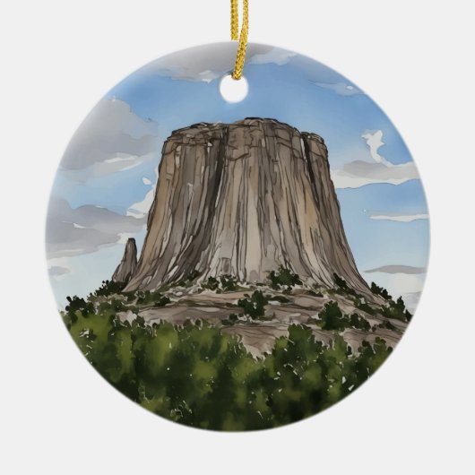 Devils Tower National Monument Wyoming Waterverf Keramisch Ornament (Voorkant)