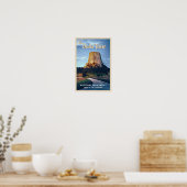 Devils Tower National Monument Wyoming Waterverf Poster (Keuken)