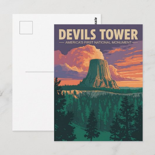 Devils Tower Vintage Travel Poster Briefkaart (Voorkant / Achterkant)