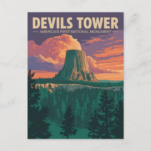 Devils Tower Vintage Travel Poster Briefkaart (Voorkant)