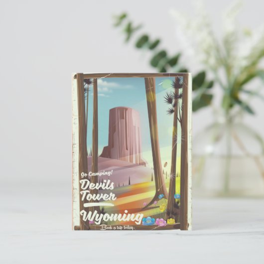 Devils Tower, Wyoming  Camping print. Briefkaart (Staand voorkant)