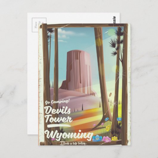 Devils Tower, Wyoming  Camping print. Briefkaart (Voorkant / Achterkant)