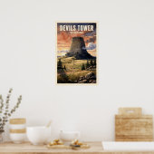 Devils Tower Wyoming Reisposter in Vintage Stijl Poster (Keuken)